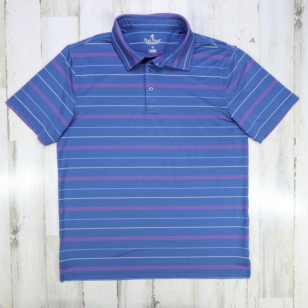 Nat Nast Shirt Mens Medium Luxury Originals Blue Striped Stretch Polo